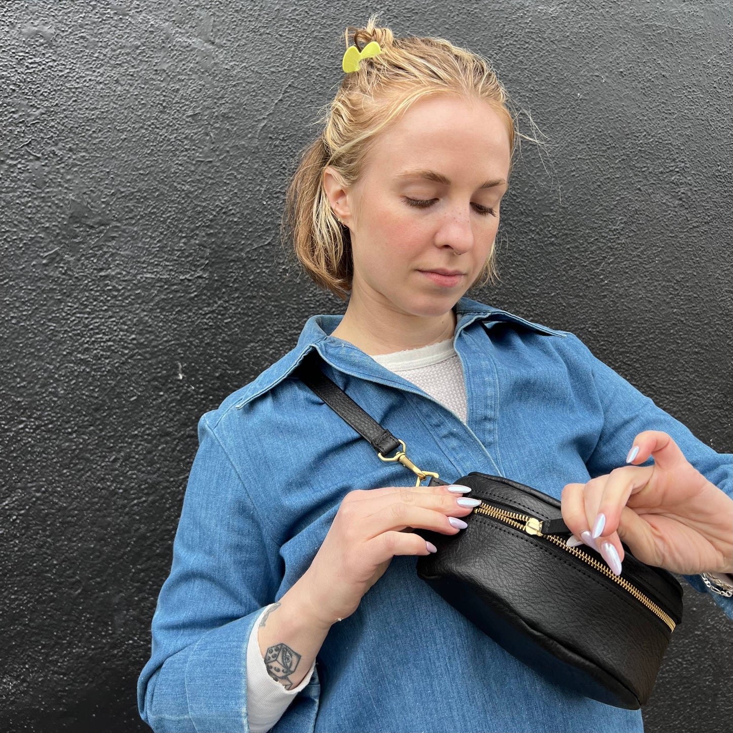 Black Shearling bum bag.