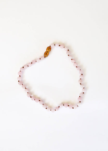 Pure Gemstone rose quartz child necklace.