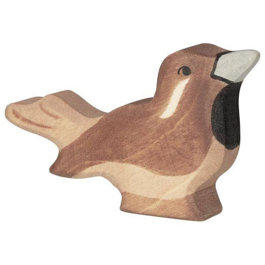 Wooden sparrow figurine.