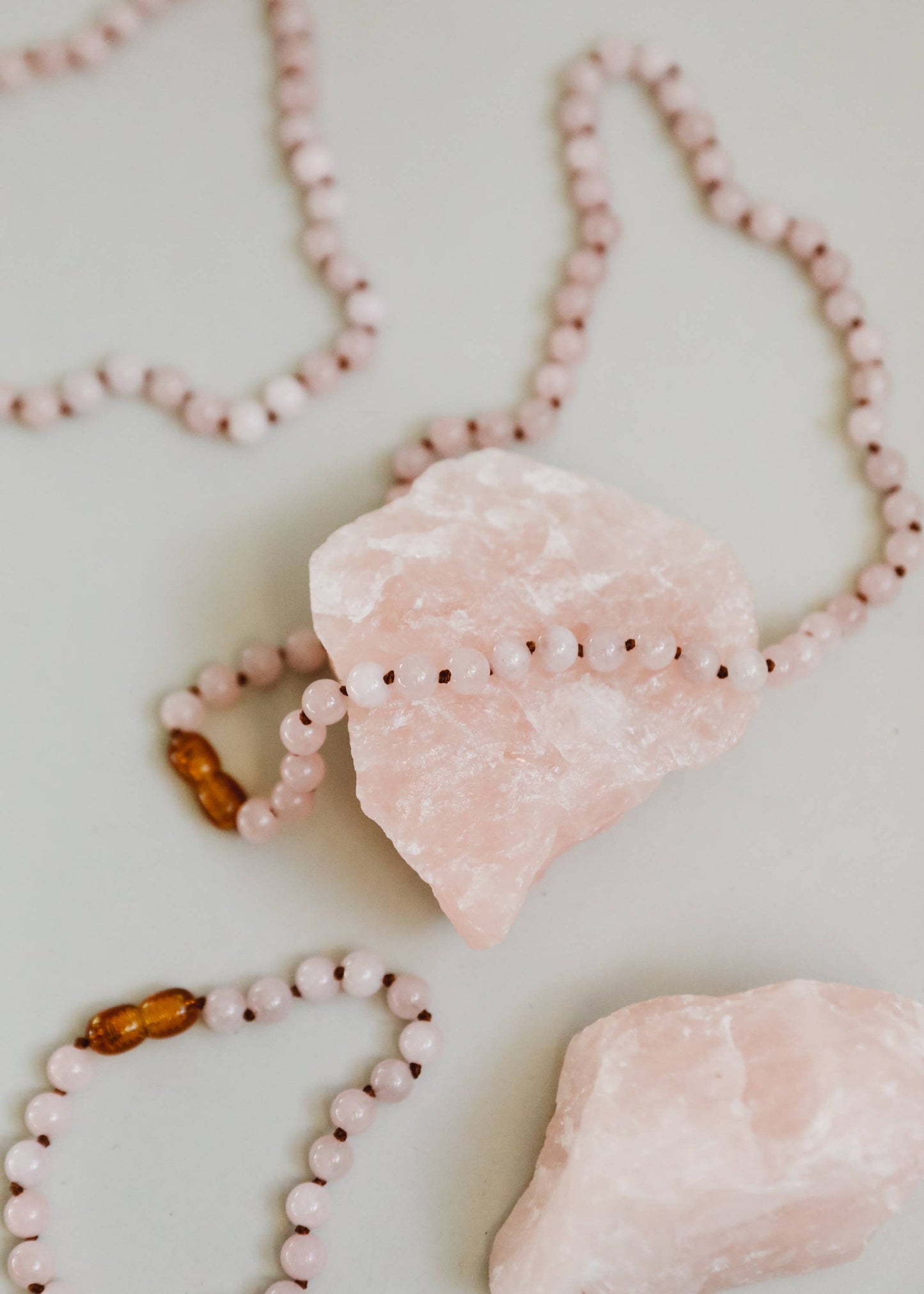 Pure gemstone child rose quartz necklace.