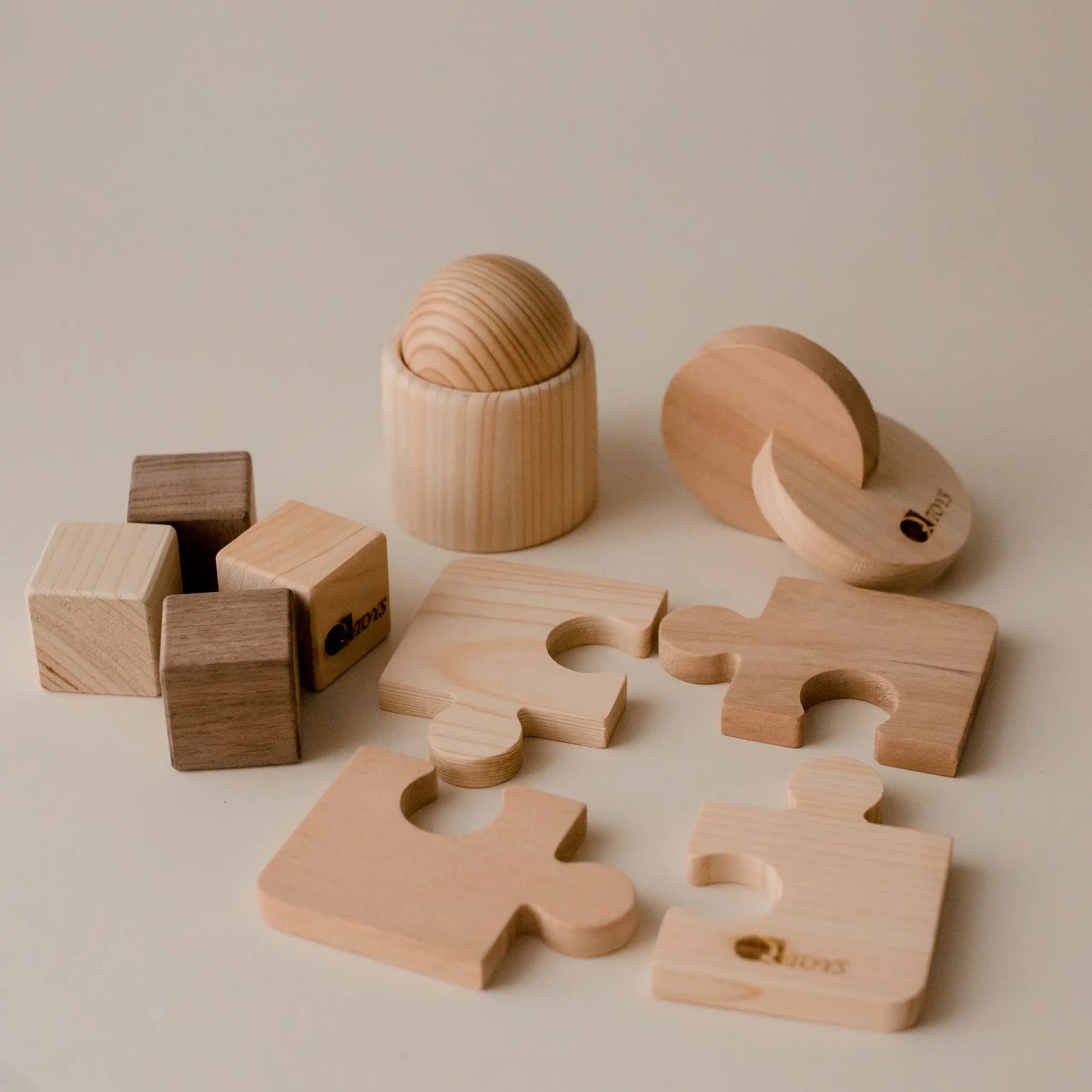 A wooden montessori play set. 