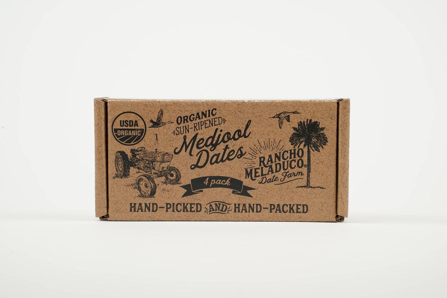 A box of Rancho Meladeco organic sun-dried dates.