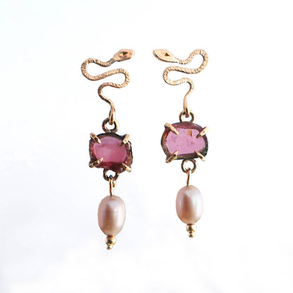 Tourmaline and Pearl Viper Earrings